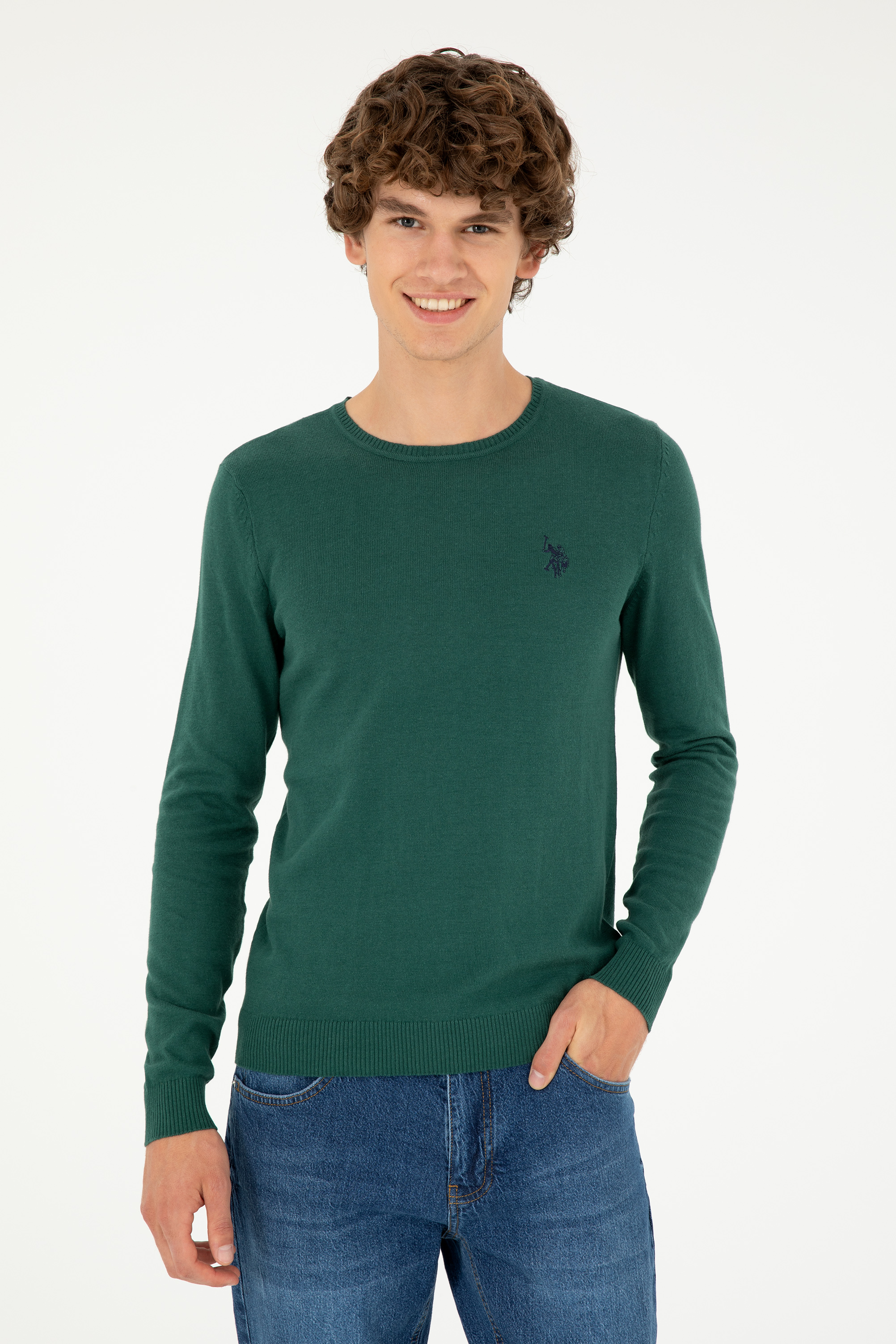 Erkek Koyu Yeşil Basic Kazak - Image 3