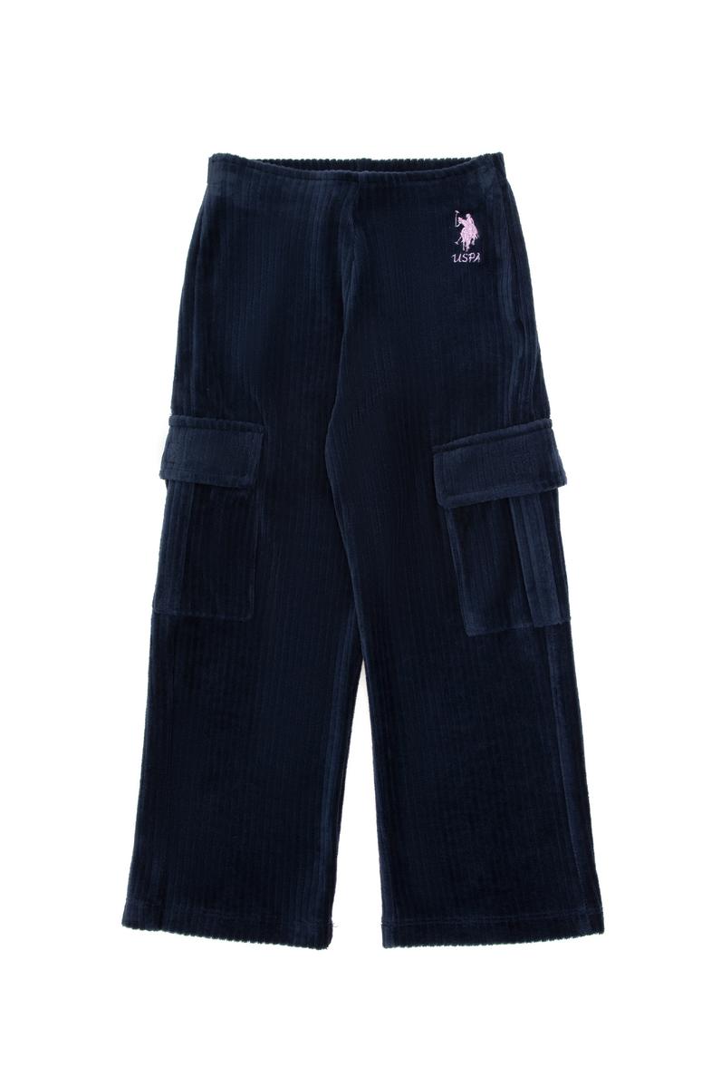 Kız Çocuk Lacivert Kadife Fitilli Cep Detaylı Eşofman Altı