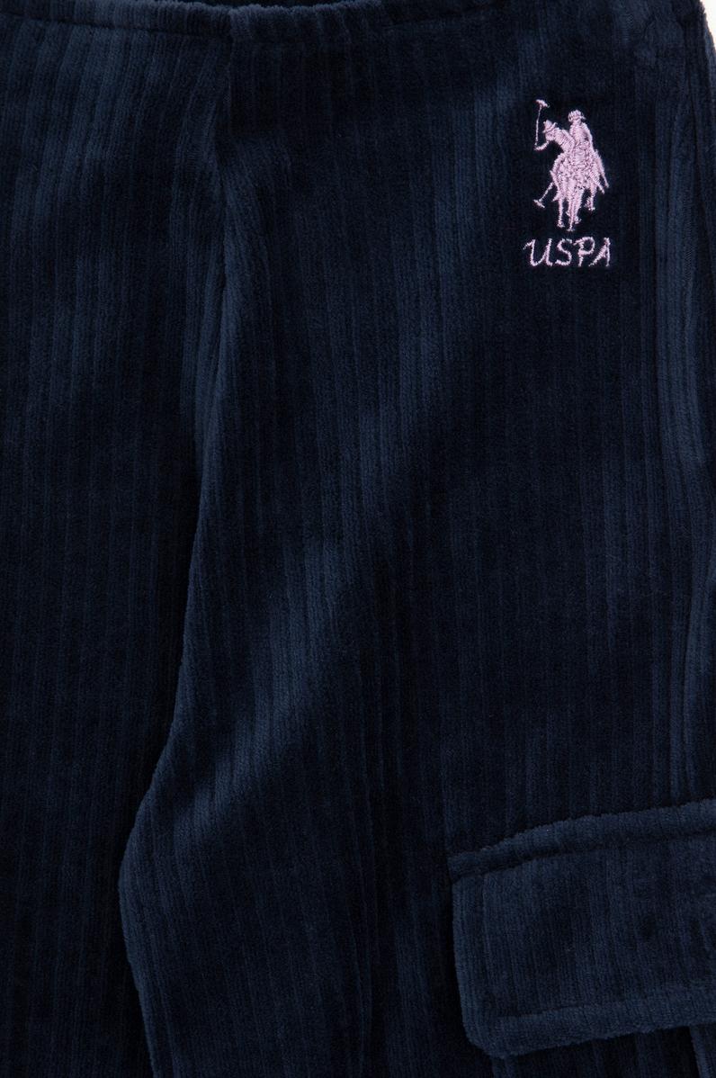 Kız Çocuk Lacivert Kadife Fitilli Cep Detaylı Eşofman Altı