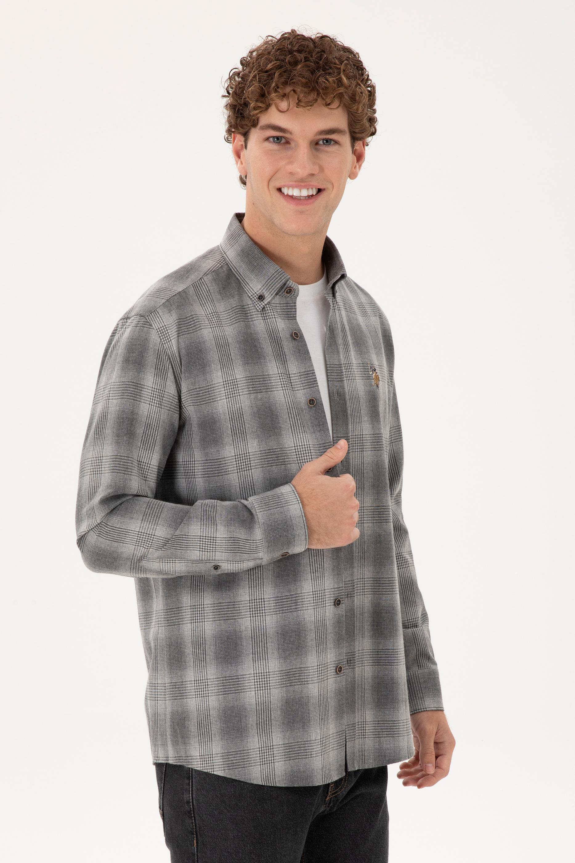 Erkek Gri Uzun Kollu Gömlek