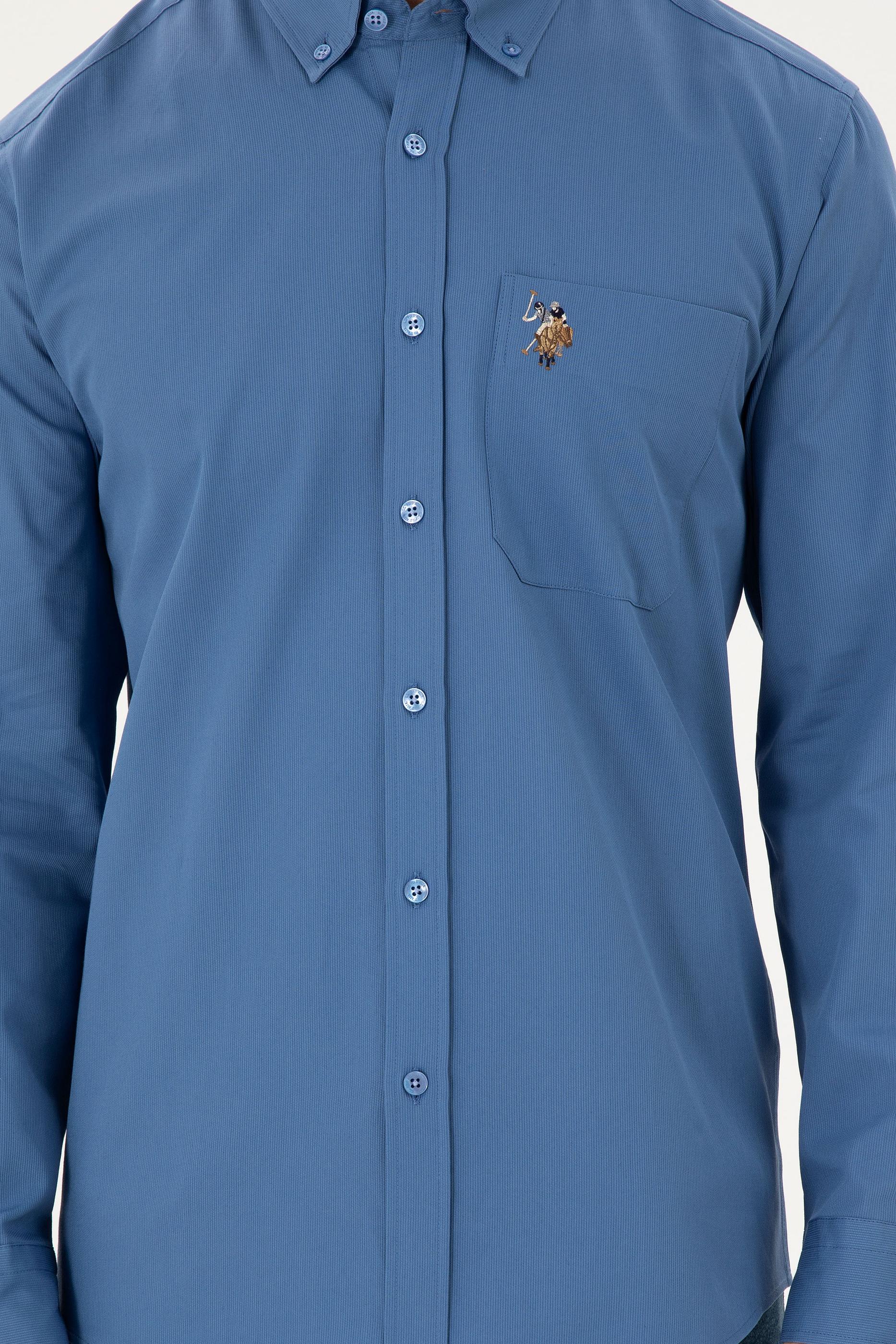 Erkek Saks Uzun Kollu Gömlek