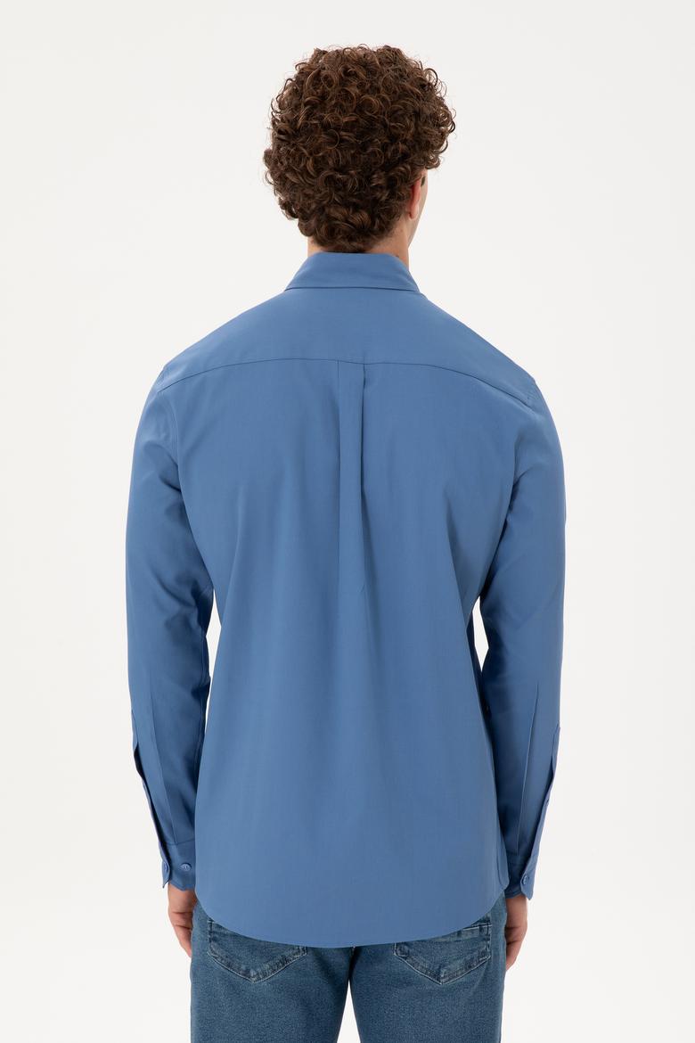 Erkek Saks Uzun Kollu Gömlek - 50291244016