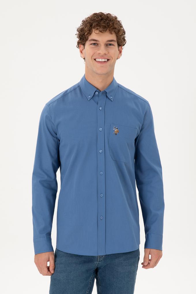 Erkek Saks Uzun Kollu Gömlek