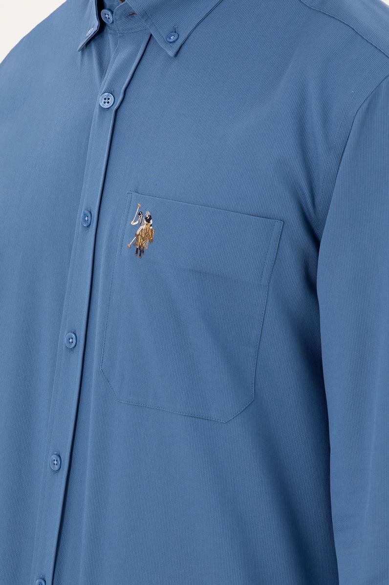 Erkek Saks Uzun Kollu Gömlek