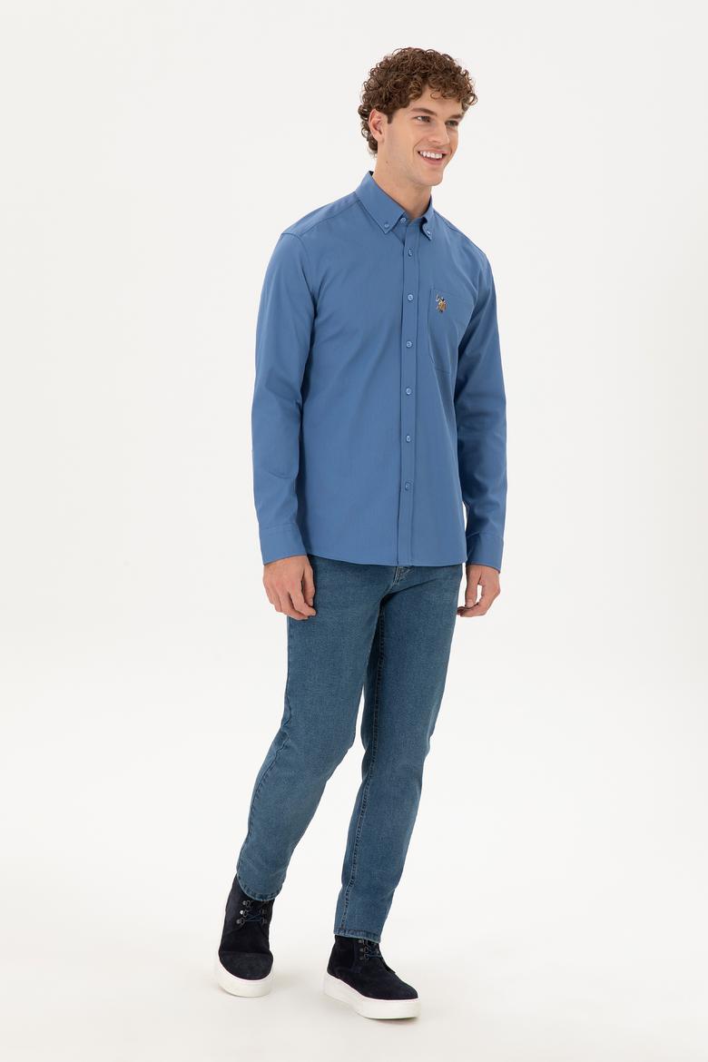 Erkek Saks Uzun Kollu Gömlek - 50291244016