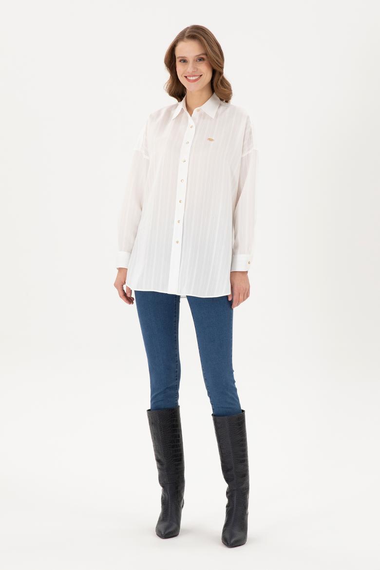 Kadın Beyaz Uzun Kollu Gömlek - 50289994006