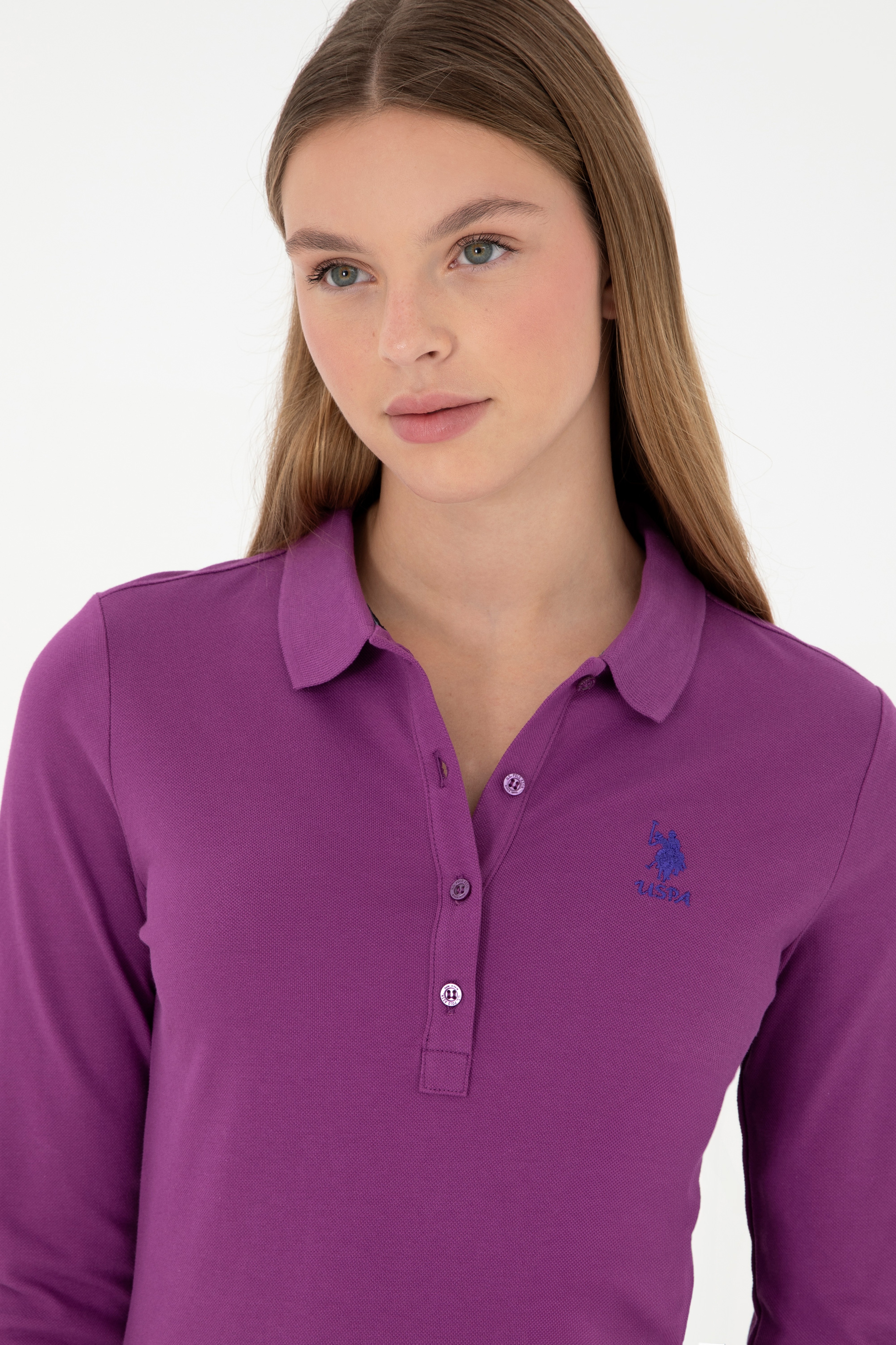 Kadın Menekşe Basic Polo Yaka Sweatshirt