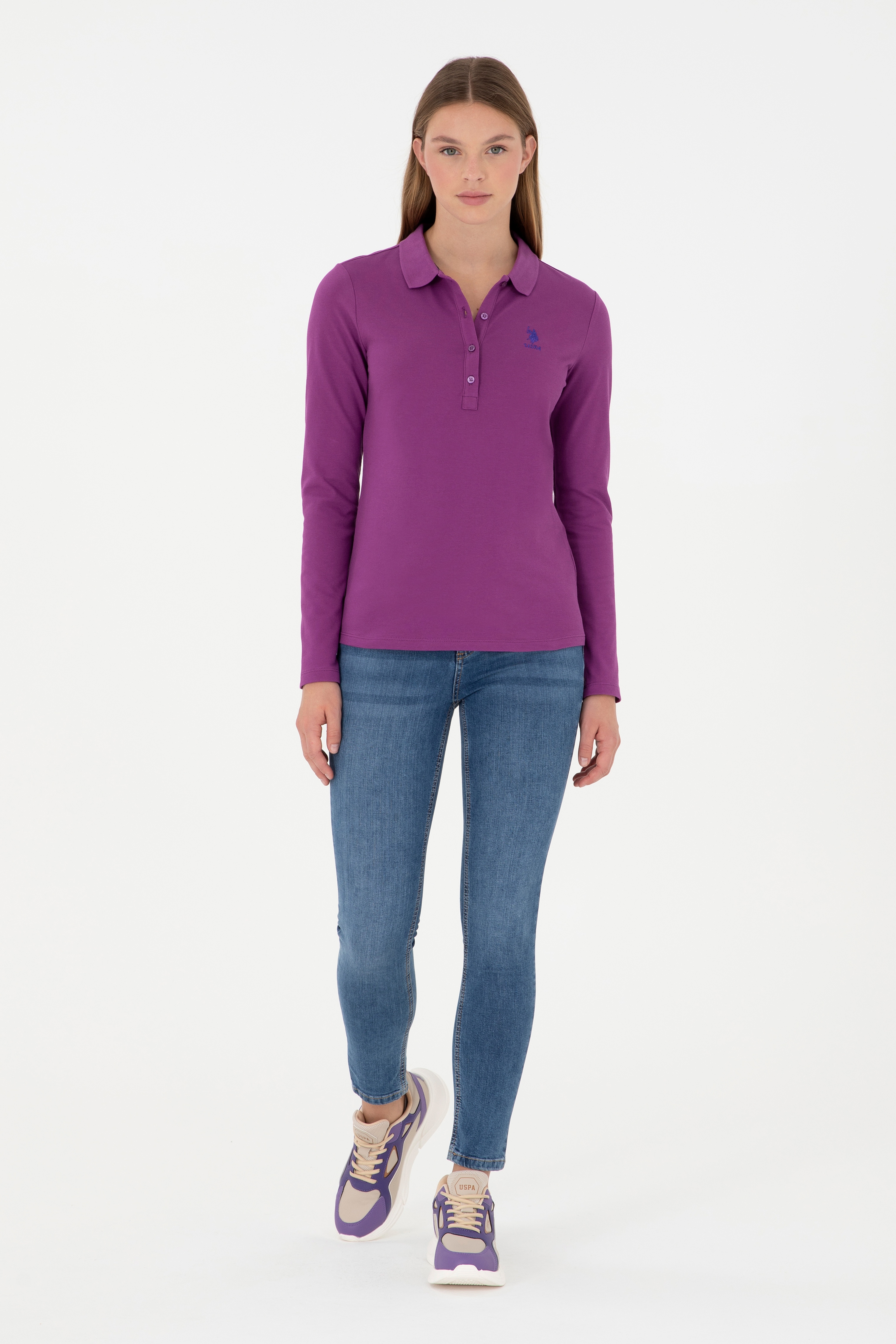 Kadın Menekşe Basic Polo Yaka Sweatshirt - Image 4