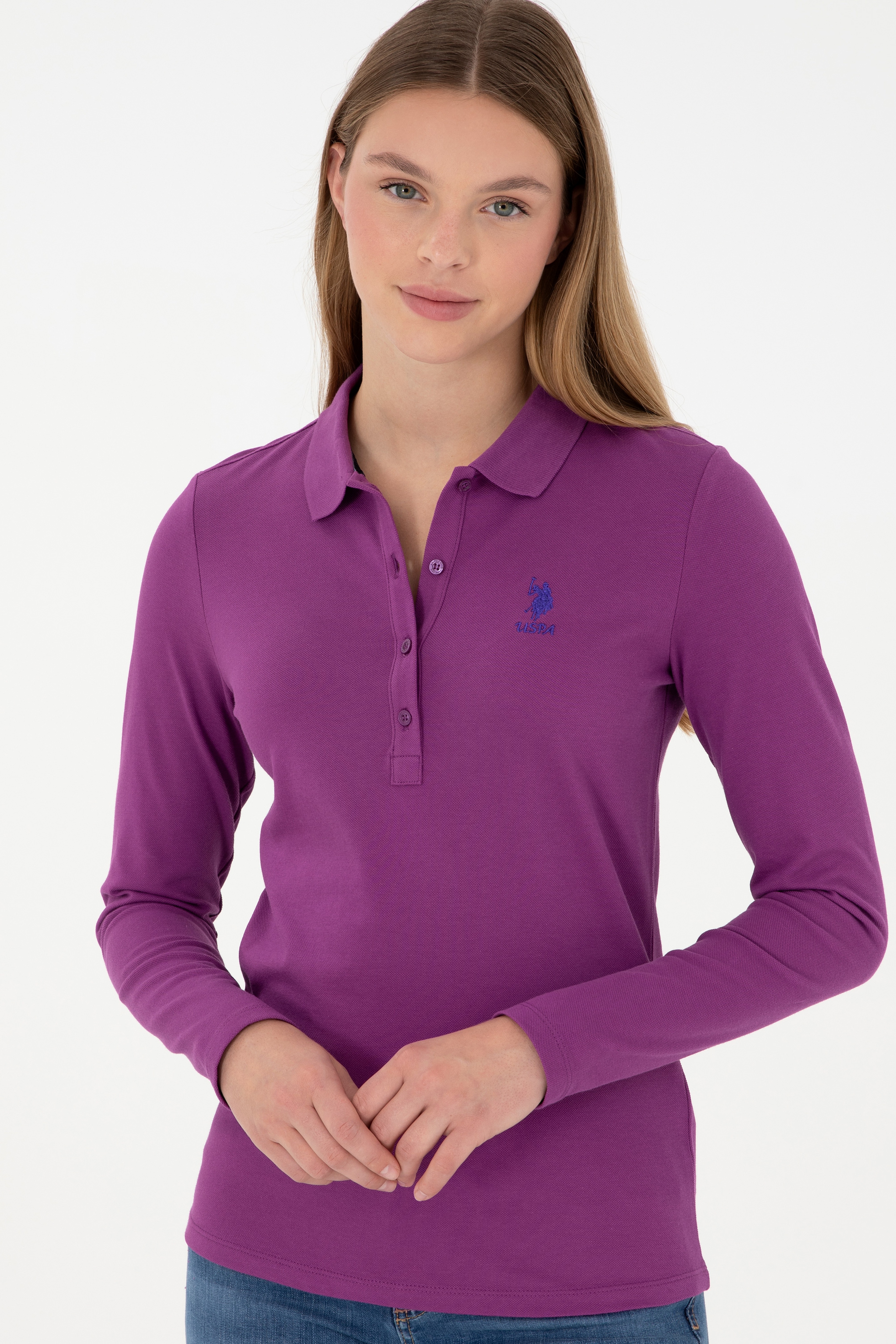 Kadın Menekşe Basic Polo Yaka Sweatshirt - Image 3