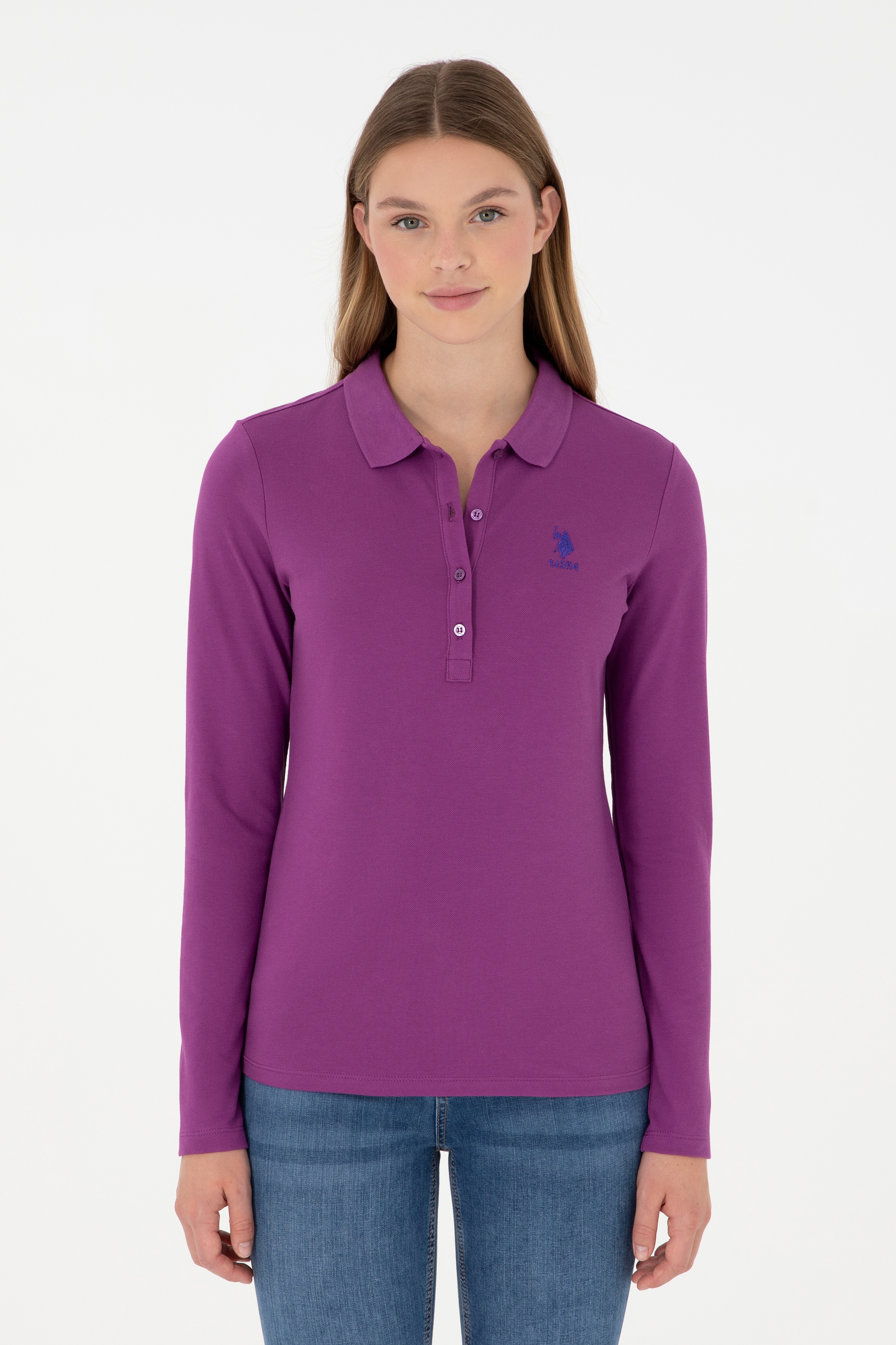 Kadın Menekşe Basic Polo Yaka Sweatshirt - Image 1