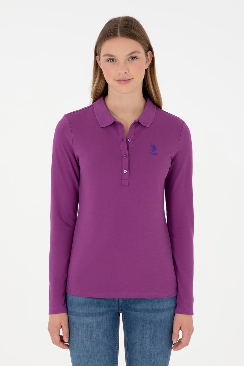 Kadın Menekşe Basic Polo Yaka Sweatshirt