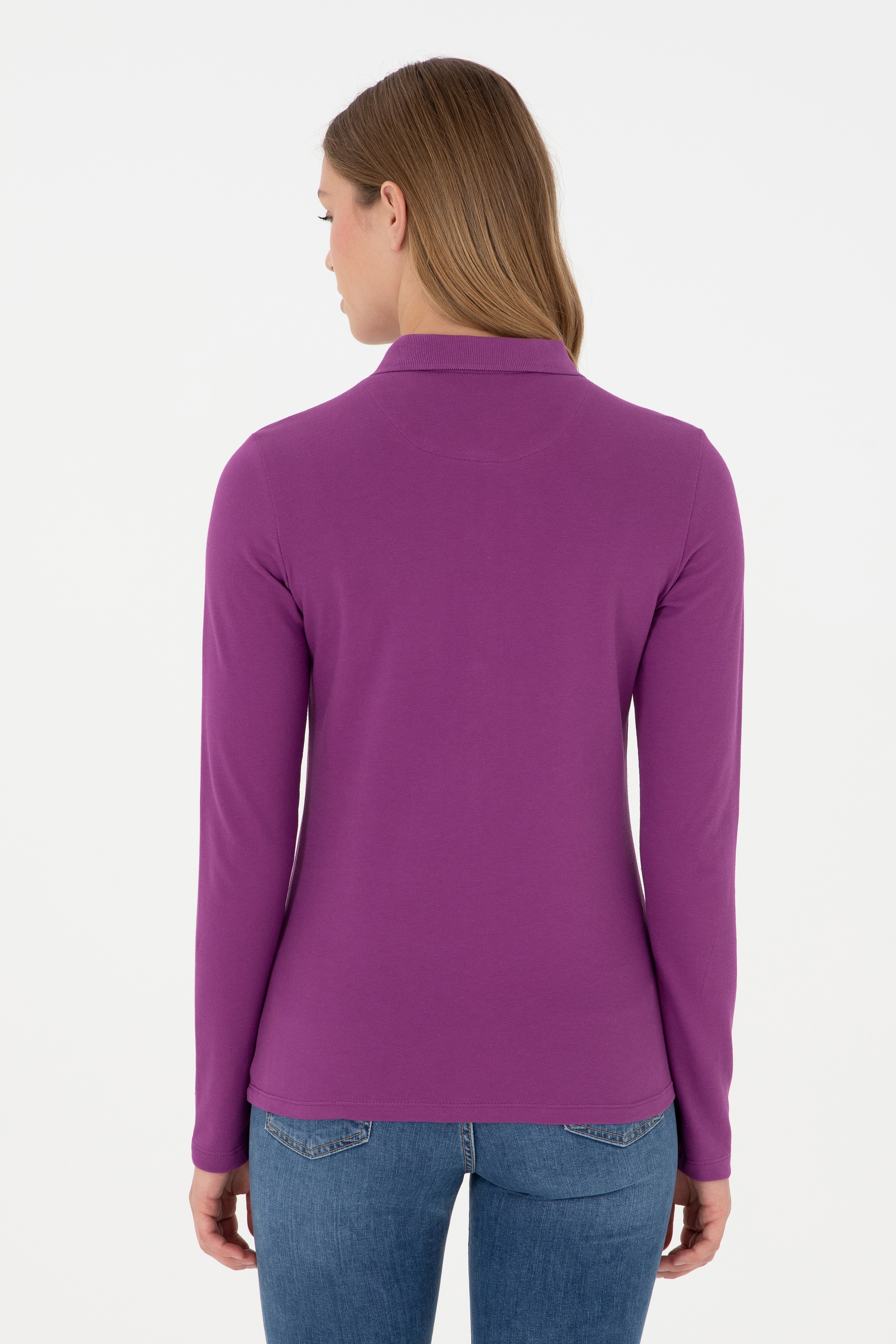 Kadın Menekşe Basic Polo Yaka Sweatshirt - Image 5