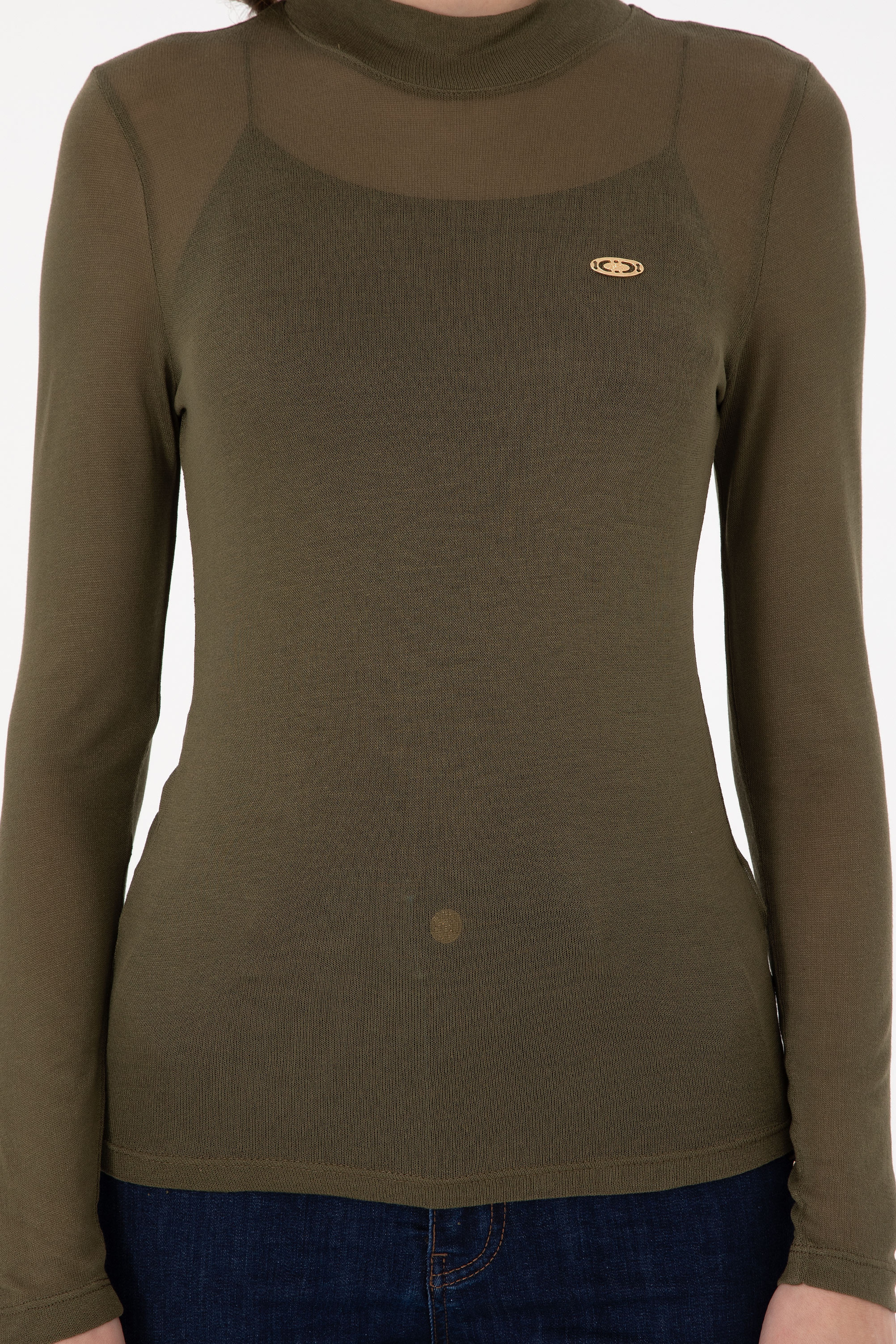 Kadın Haki Balıkçı Yaka Sweatshirt - Image 6