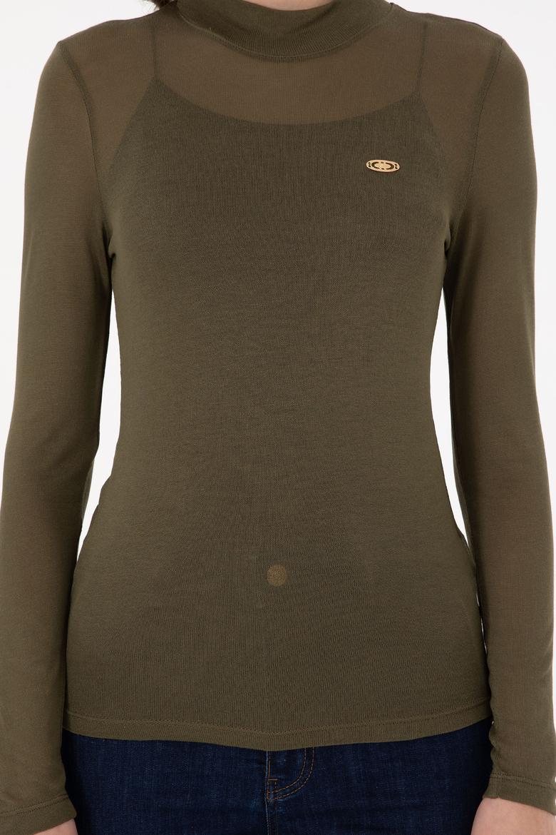 Kadın Haki Balıkçı Yaka Sweatshirt - 50271616007