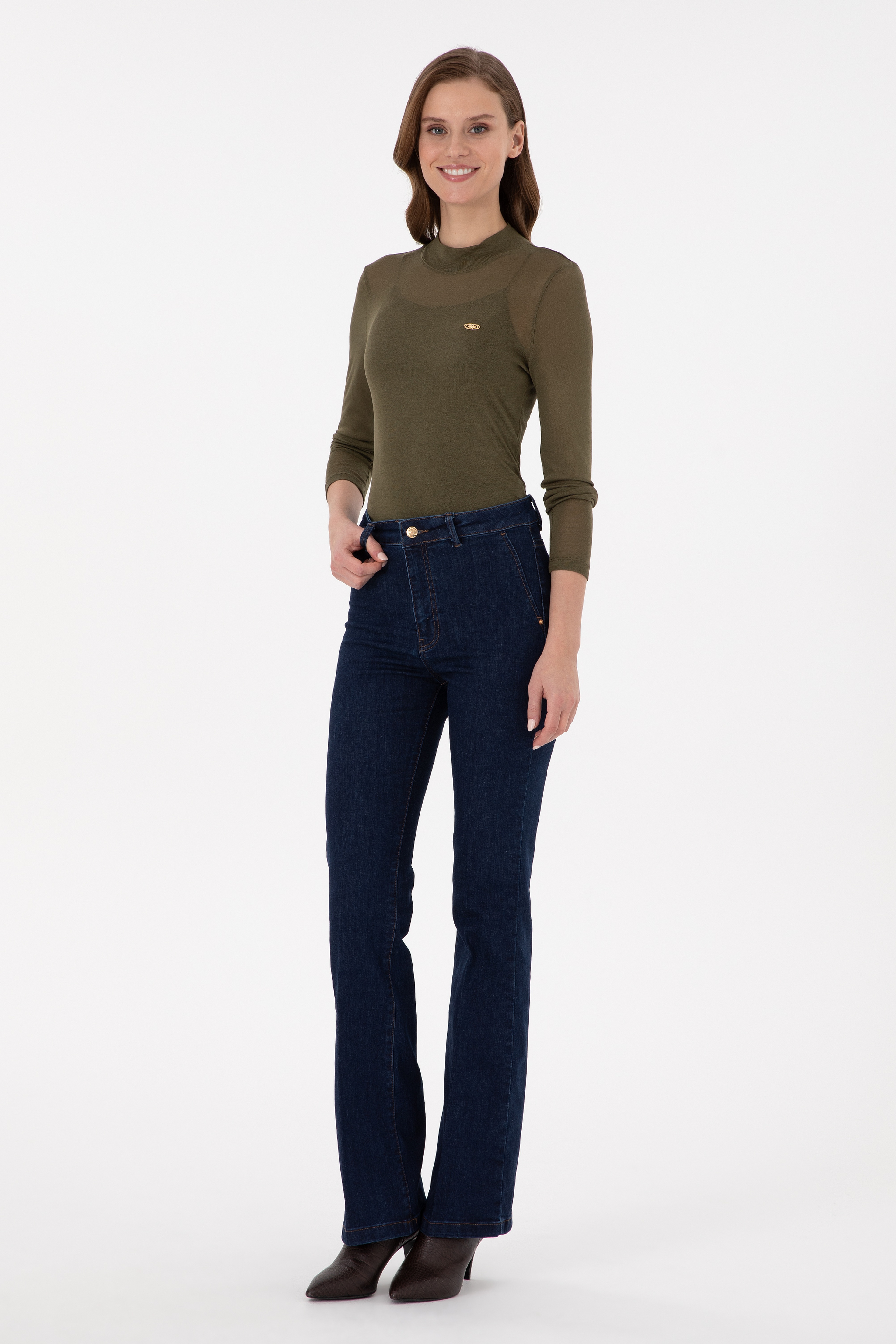Kadın Haki Balıkçı Yaka Sweatshirt