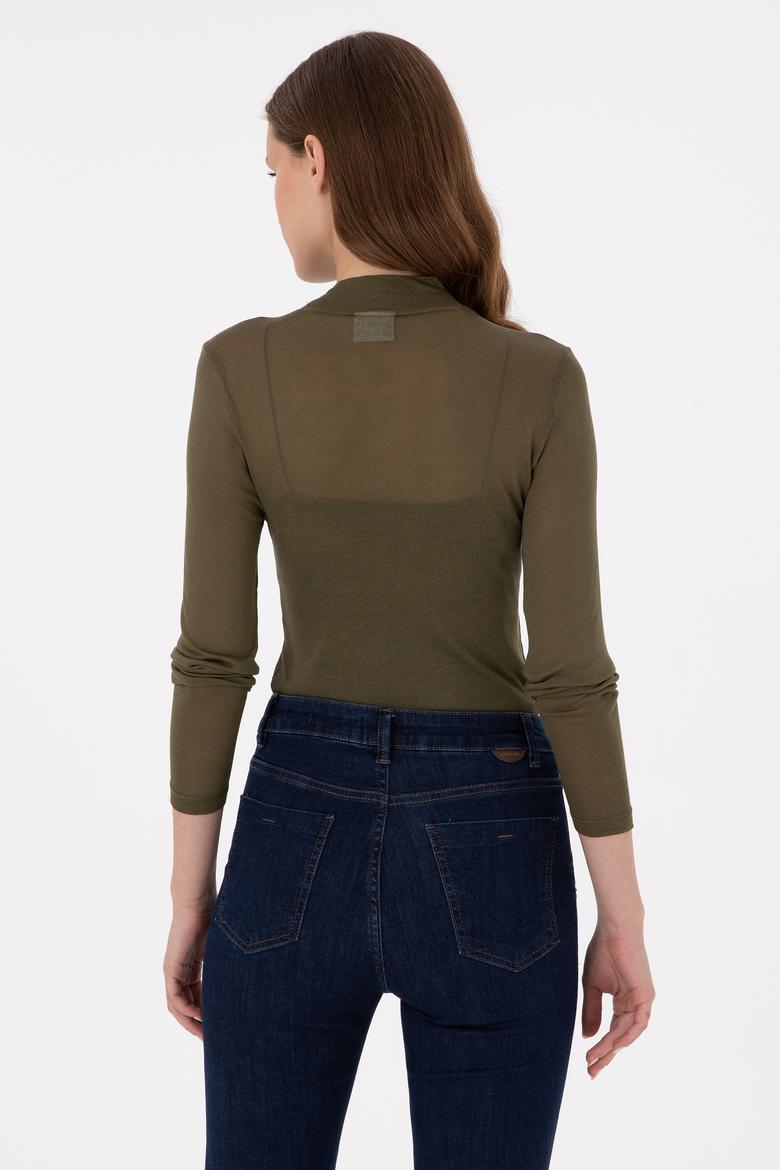 Kadın Haki Balıkçı Yaka Sweatshirt - 50271616007