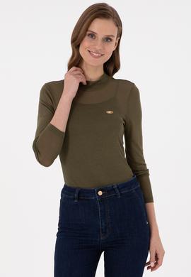 Kadın Haki Balıkçı Yaka Sweatshirt - 50271616007