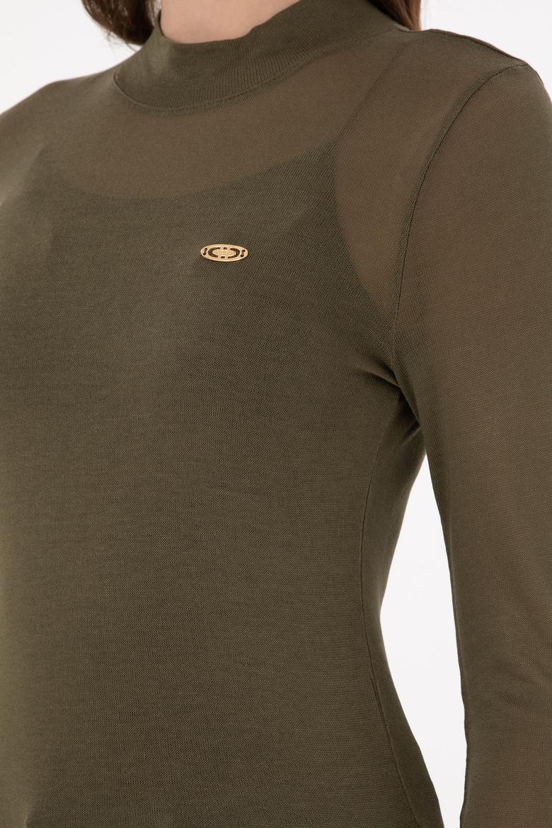 Kadın Haki Balıkçı Yaka Sweatshirt - 50271616007