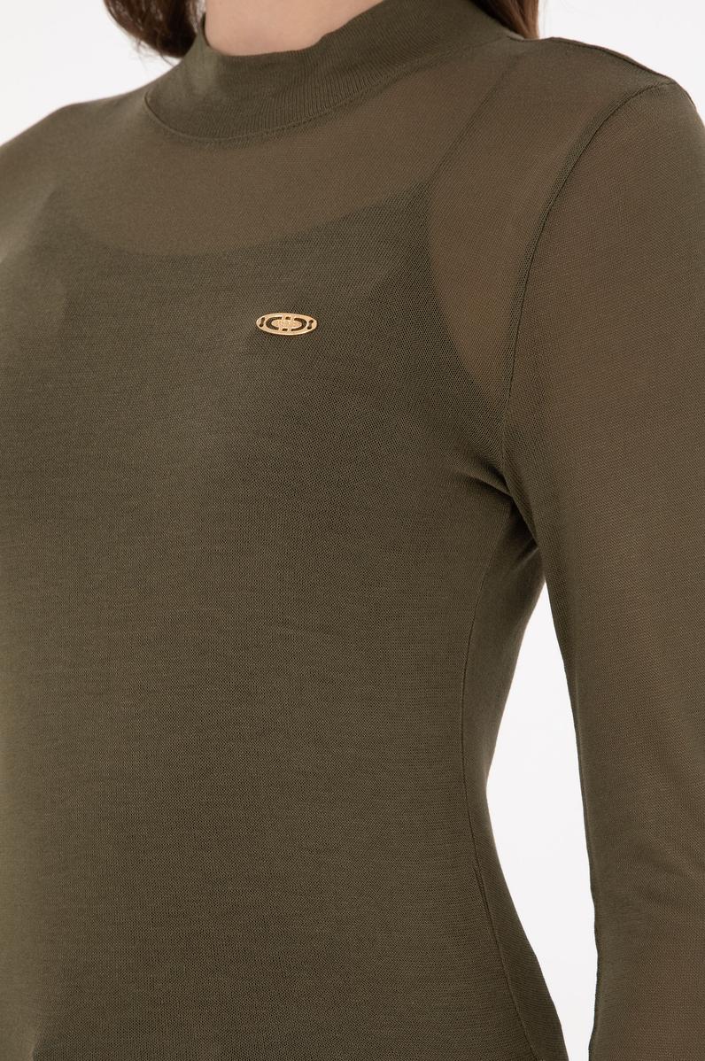 Kadın Haki Balıkçı Yaka Sweatshirt