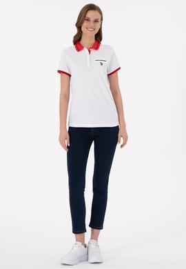 Kadın Beyaz Polo Yaka Tişört - 50285842014