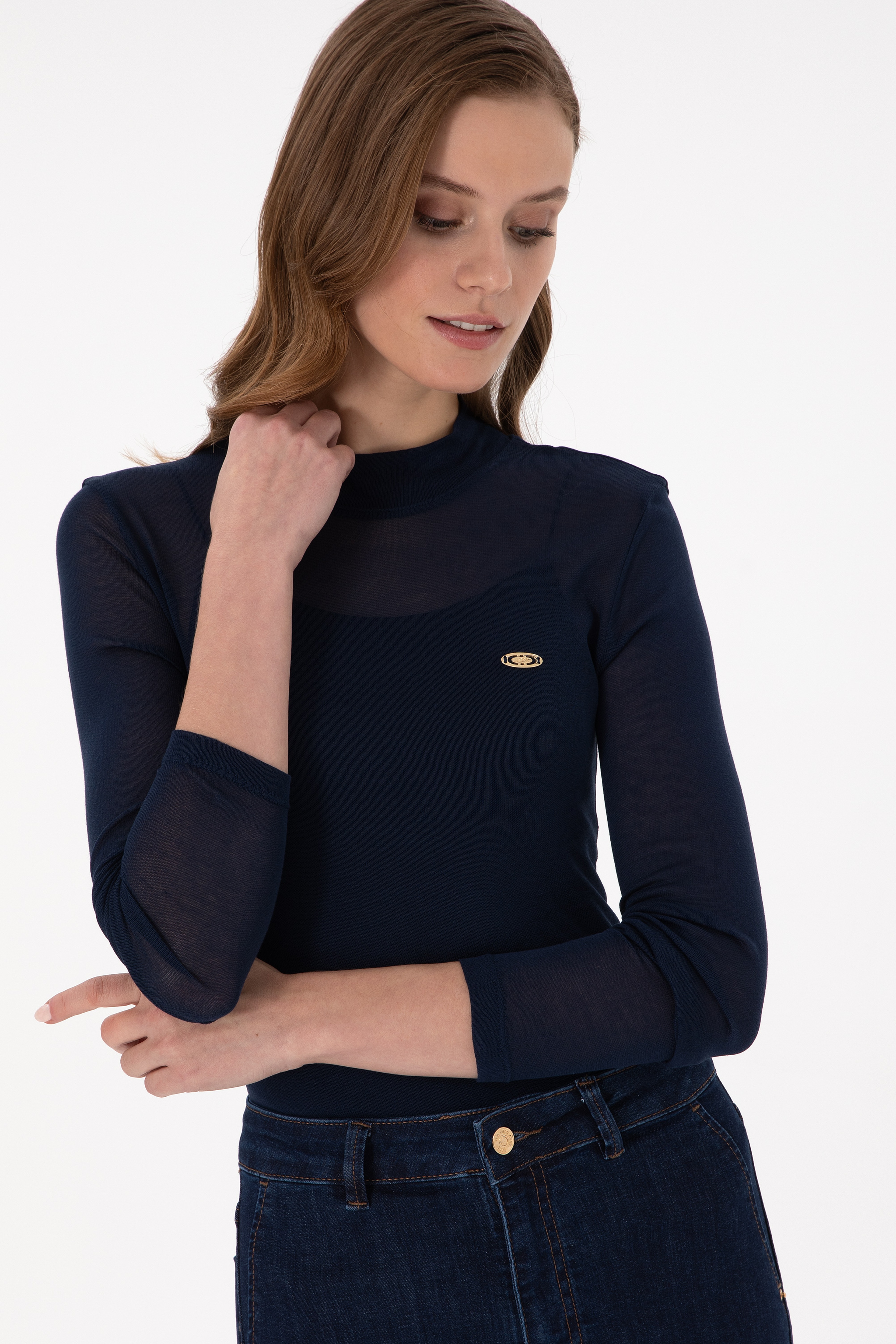 Kadın Lacivert Balıkçı Yaka Sweatshirt