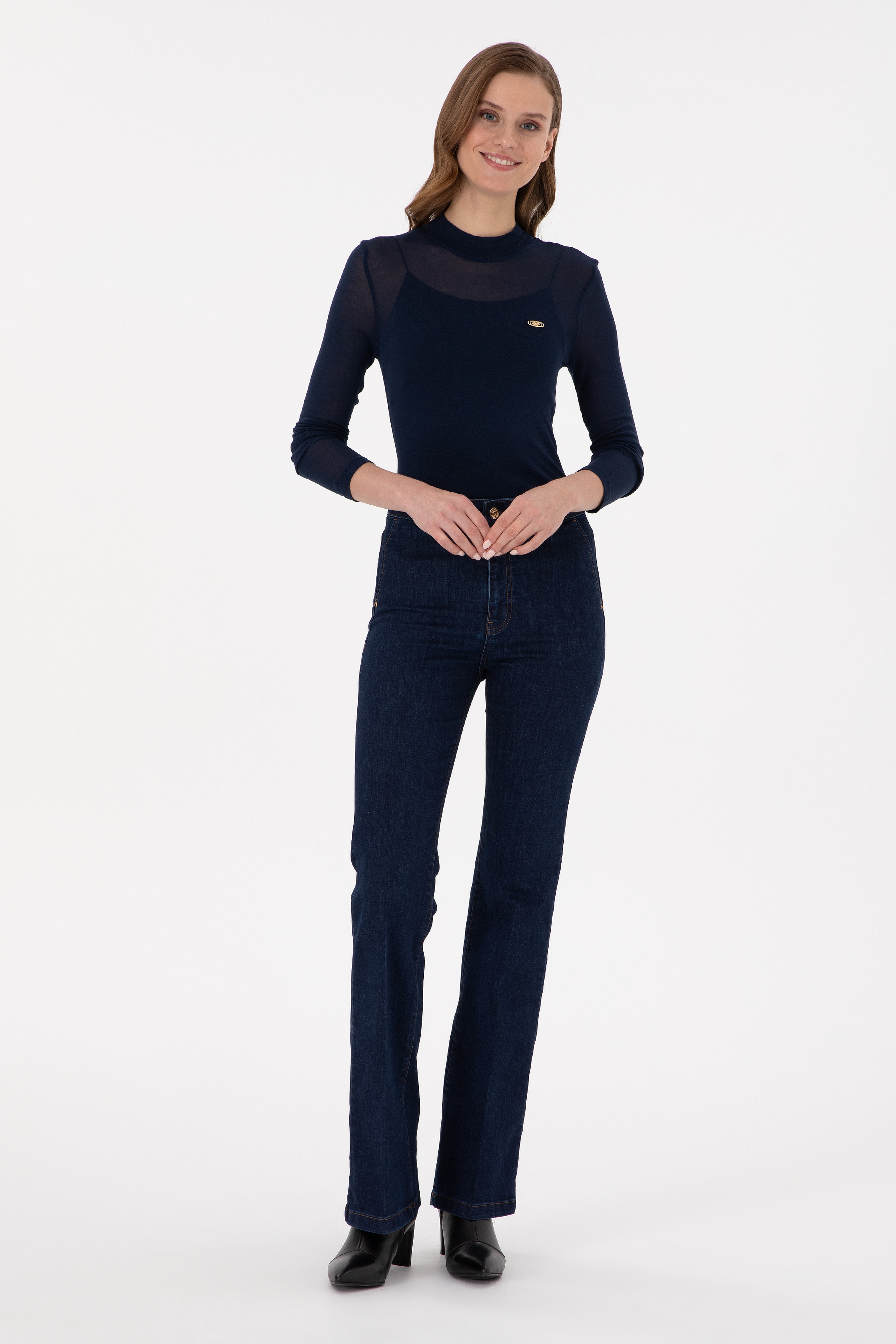 Kadın Lacivert Balıkçı Yaka Sweatshirt - Image 4