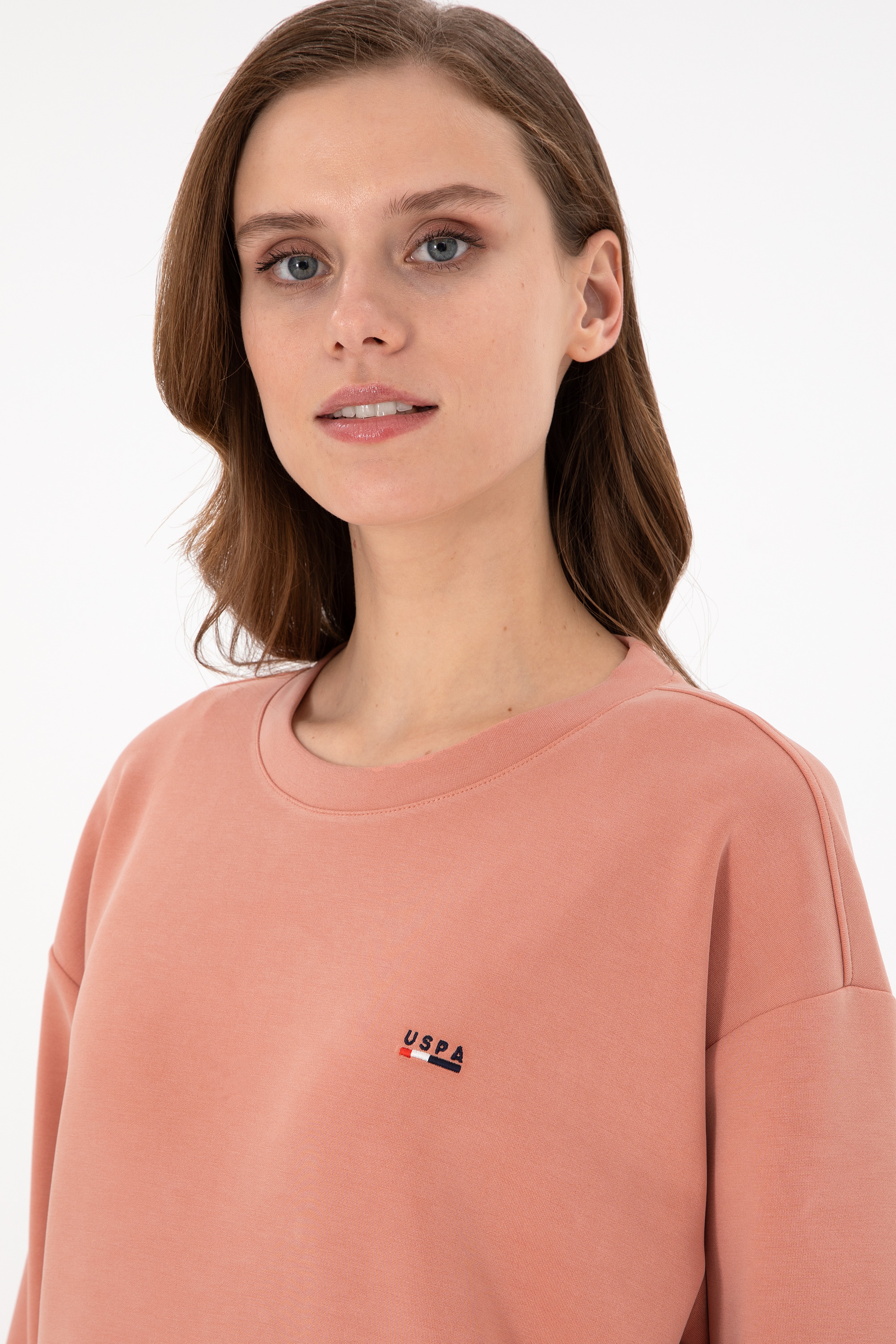 Kadın Pudra Bisiklet Yaka Sweatshirt - Image 2