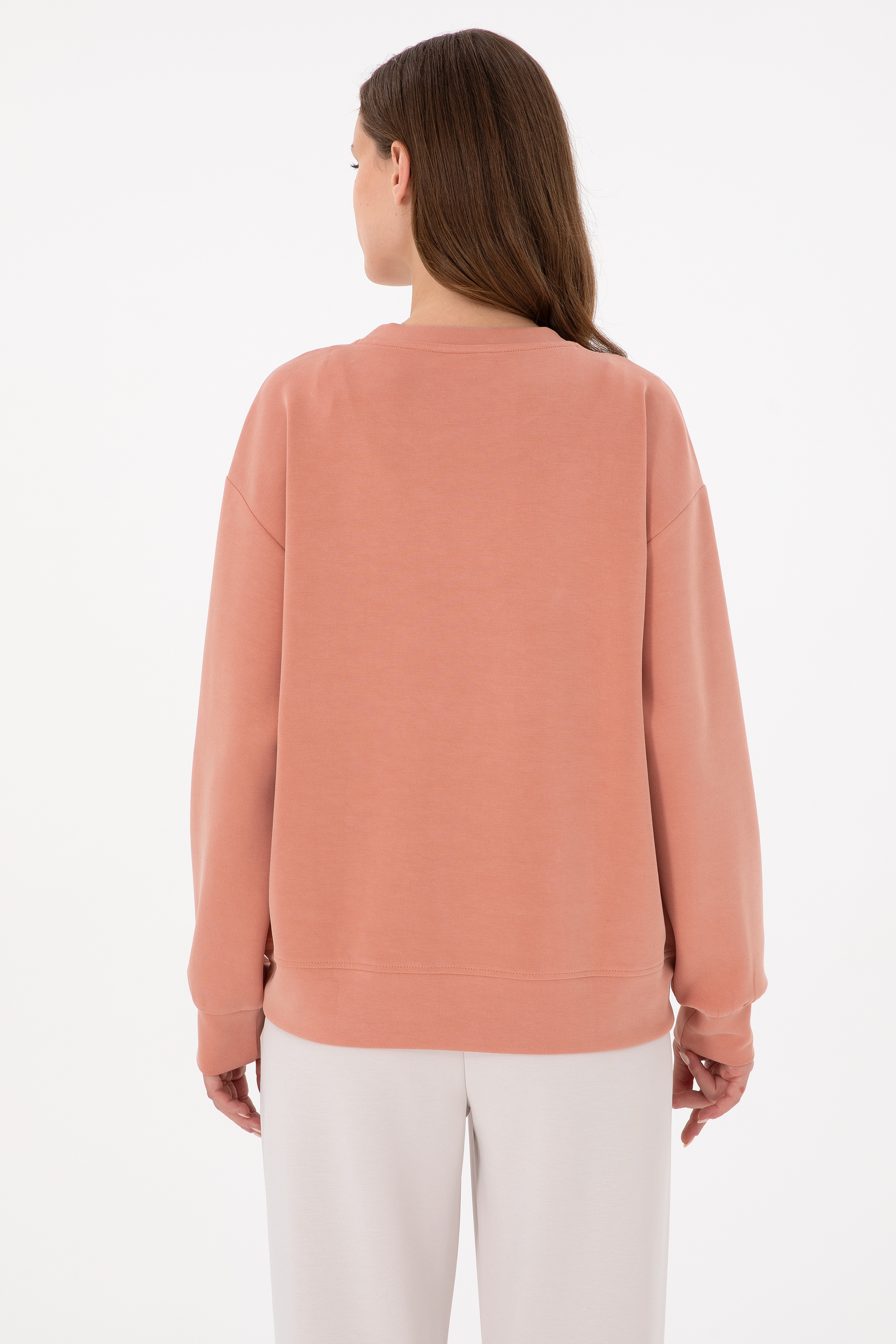 Kadın Pudra Bisiklet Yaka Sweatshirt - Image 5