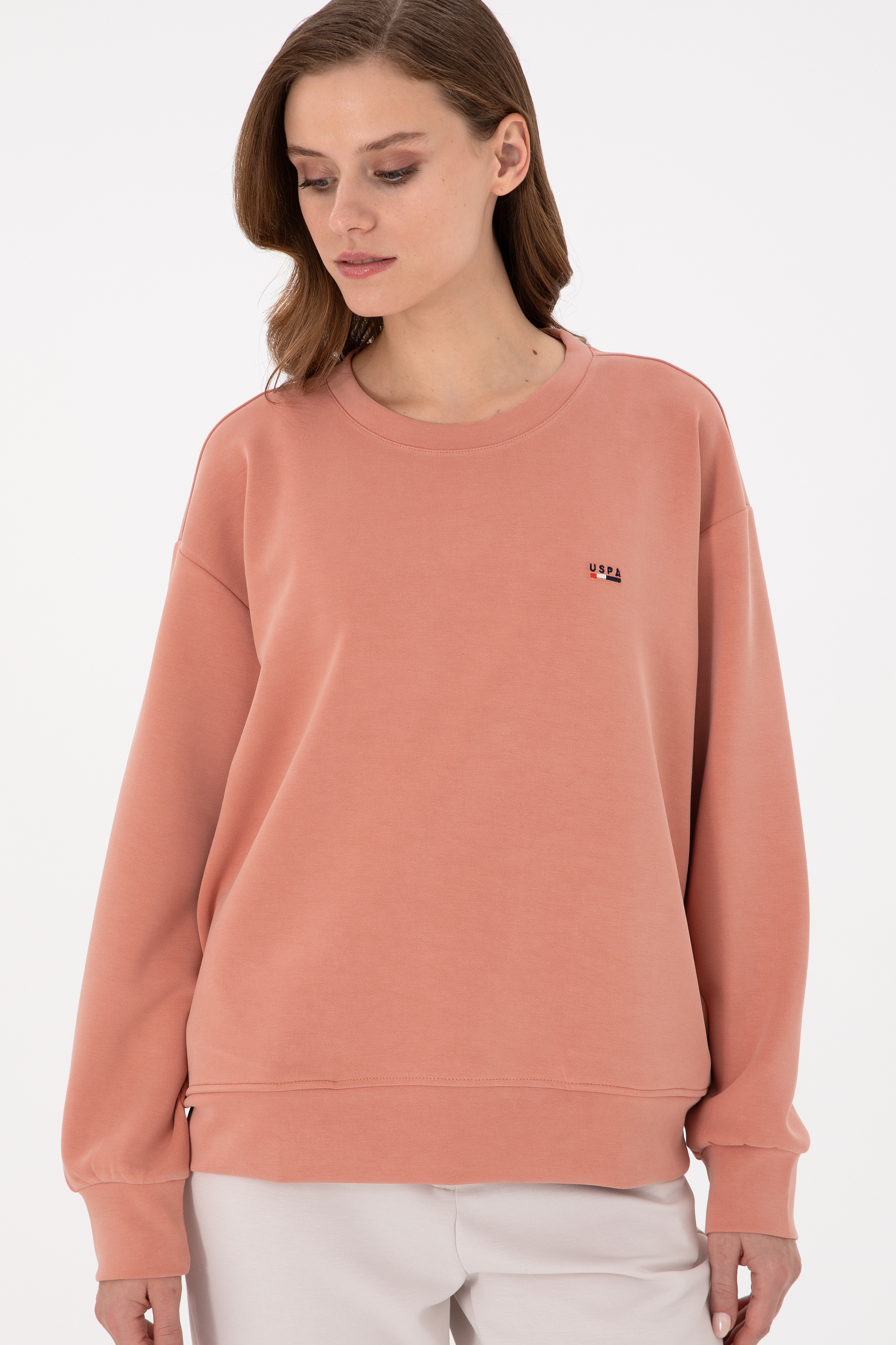 Kadın Pudra Bisiklet Yaka Sweatshirt - Image 3