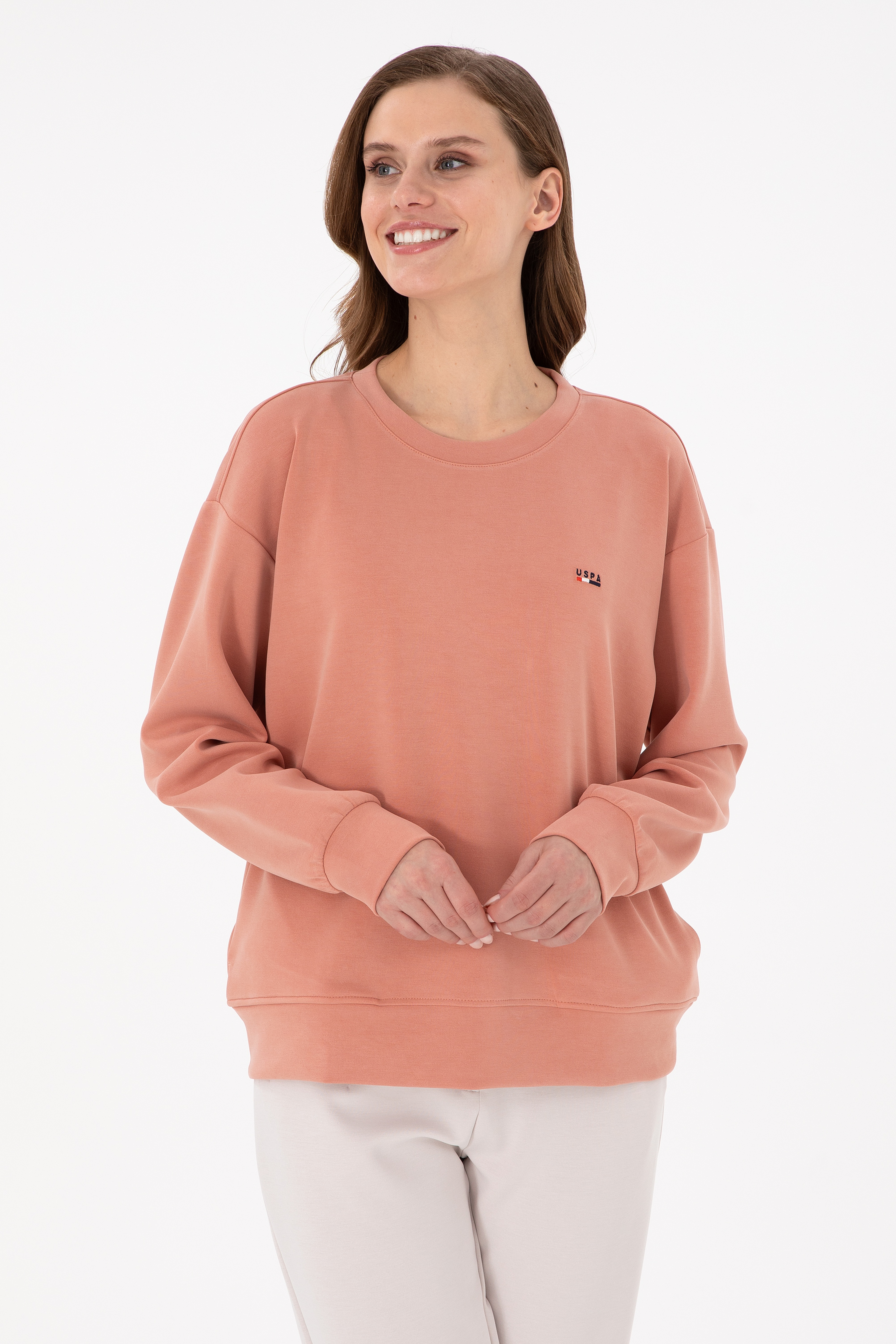 Kadın Pudra Bisiklet Yaka Sweatshirt