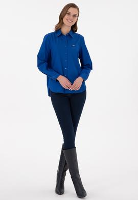 Kadın Saks Uzun Kollu Gömlek - 50297103027