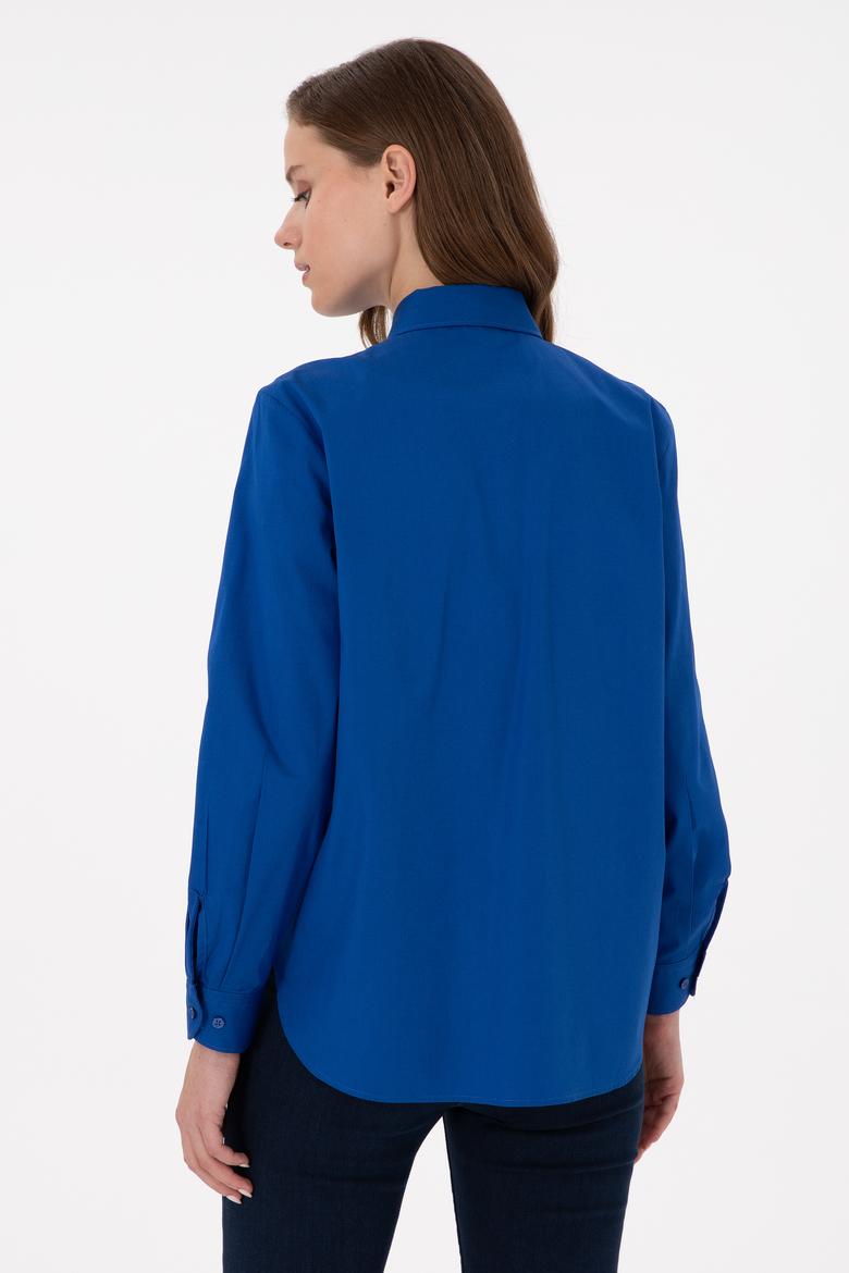 Kadın Saks Uzun Kollu Gömlek - 50297103027