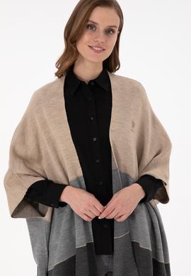 Kadın Kum Melanj Triko Panço - 50293124005