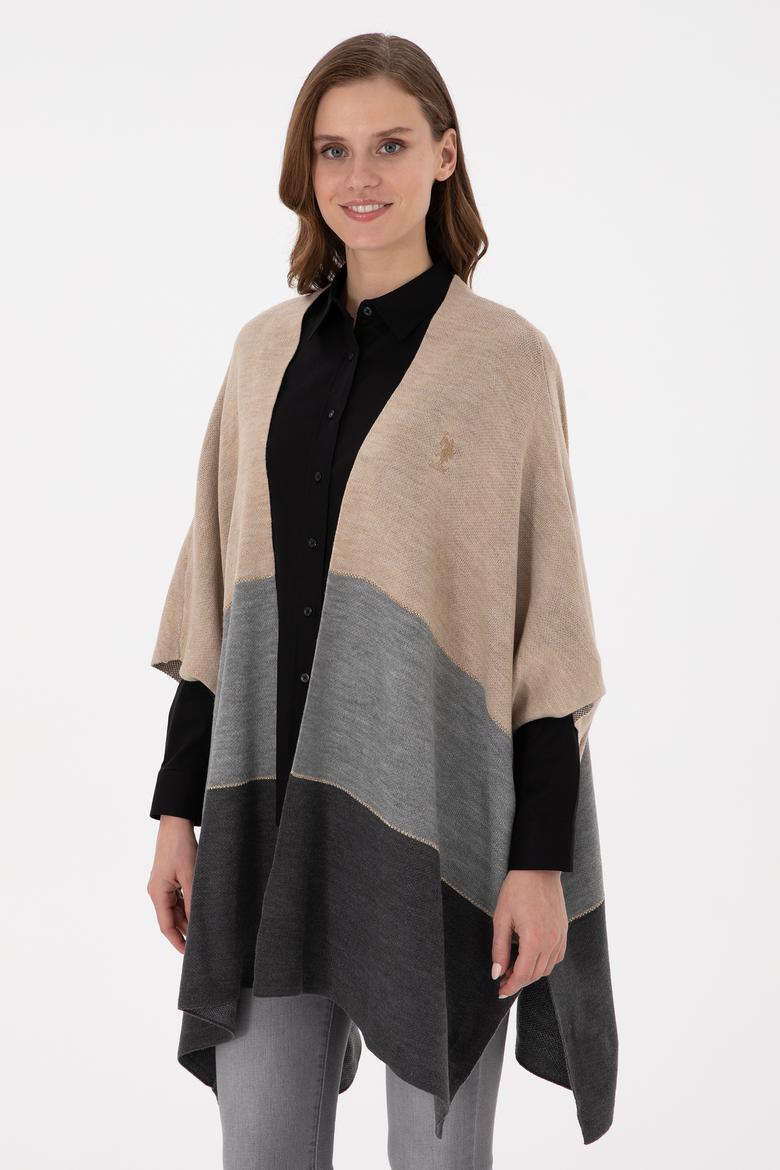 Kadın Kum Melanj Triko Panço - 50293124005