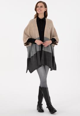 Kadın Kum Melanj Triko Panço - 50293124005