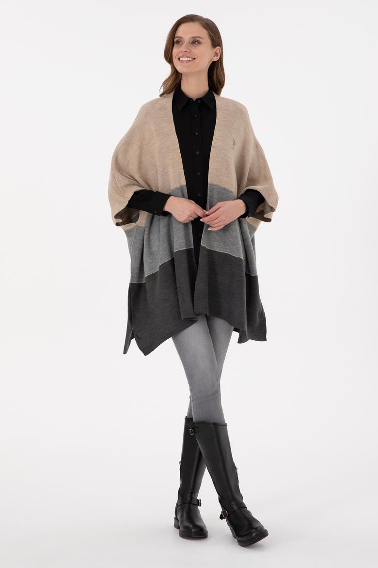 Kadın Kum Melanj Triko Panço - 50293124005