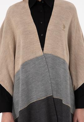 Kadın Kum Melanj Triko Panço - 50293124005