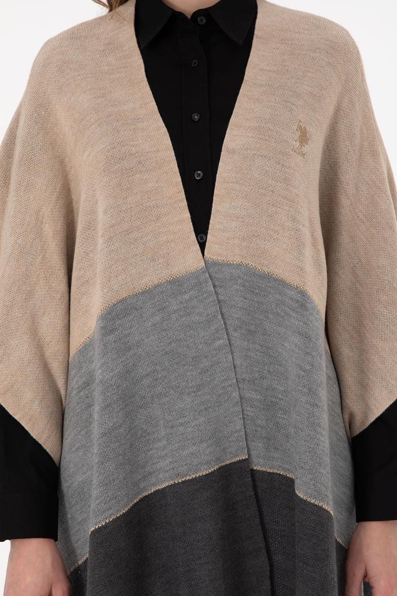 Kadın Kum Melanj Triko Panço - 50293124005