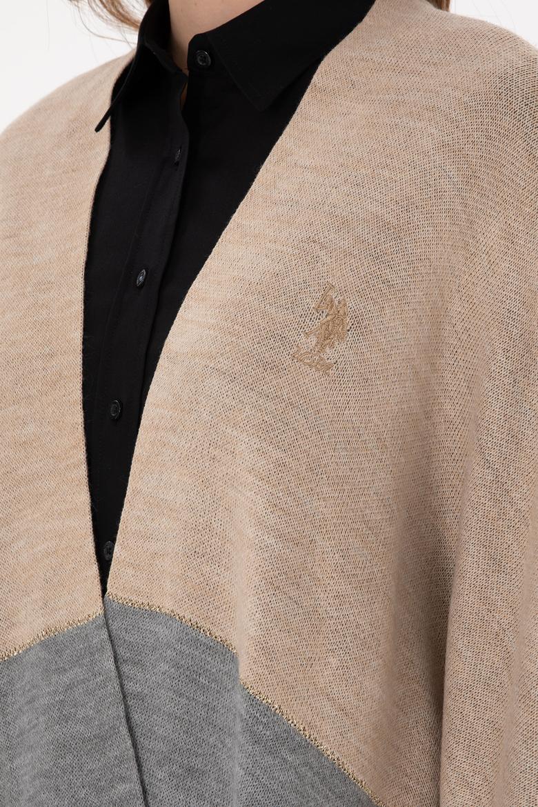 Kadın Kum Melanj Triko Panço - 50293124005