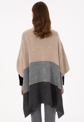 Kadın Kum Melanj Triko Panço - 50293124005