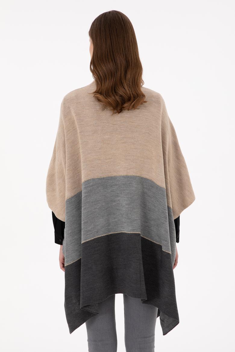 Kadın Kum Melanj Triko Panço - 50293124005