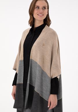 Kadın Kum Melanj Triko Panço - 50293124005