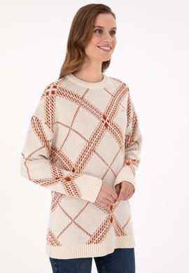 Kadın Krem Melanj Bisiklet Yaka Kazak - 50291588022