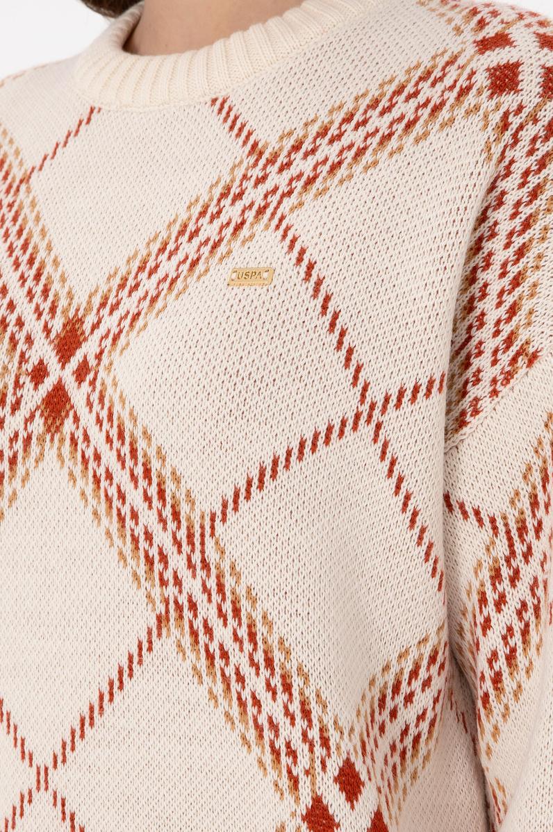 Kadın Krem Melanj Bisiklet Yaka Kazak