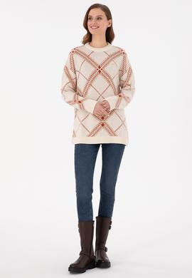 Kadın Krem Melanj Bisiklet Yaka Kazak - 50291588022