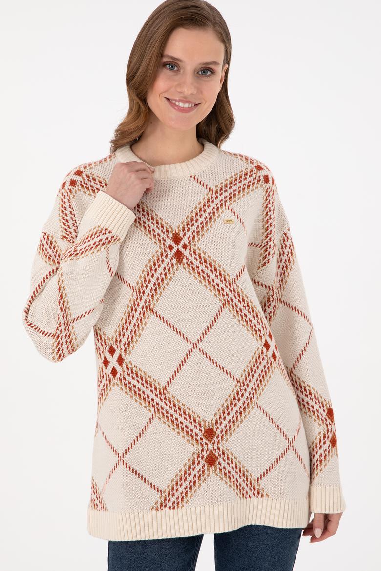 Kadın Krem Melanj Bisiklet Yaka Kazak - 50291588022