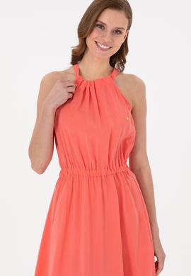 Kadın Nar Çiçeği Midi Boy Dokuma Elbise - 50280573015