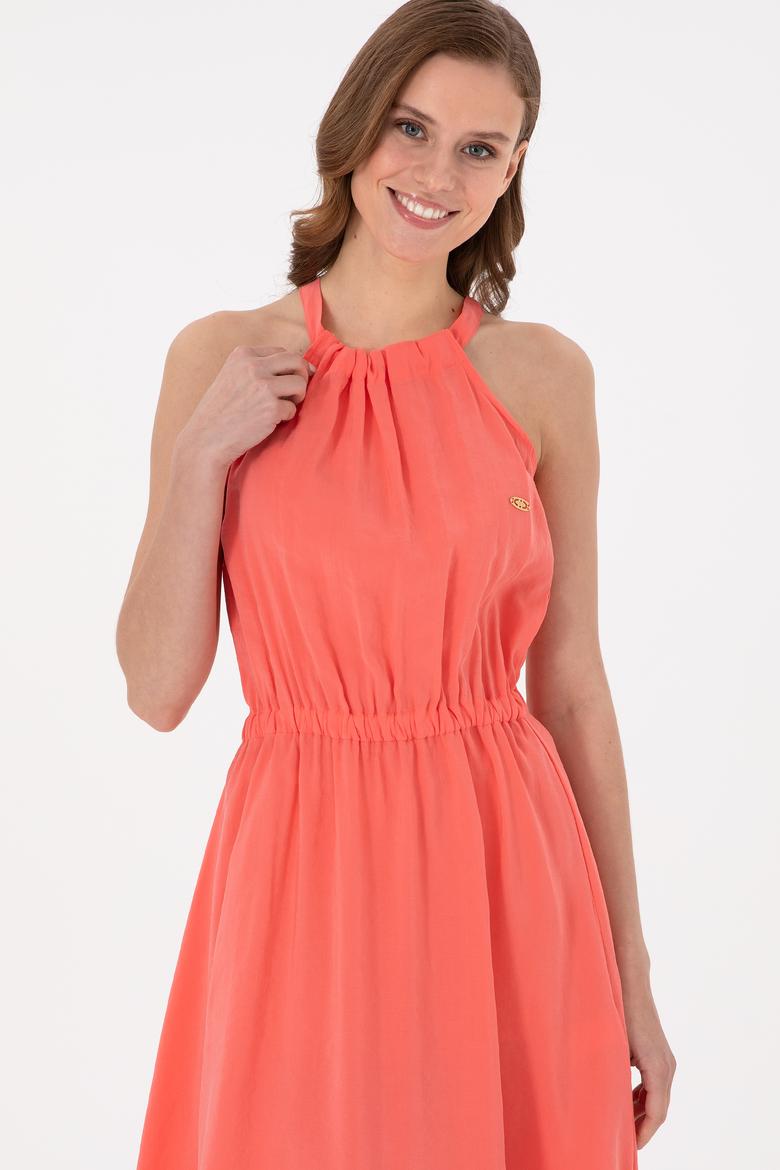 Kadın Nar Çiçeği Midi Boy Dokuma Elbise - 50280573015