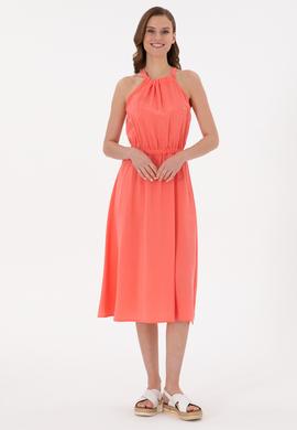 Kadın Nar Çiçeği Midi Boy Dokuma Elbise - 50280573015