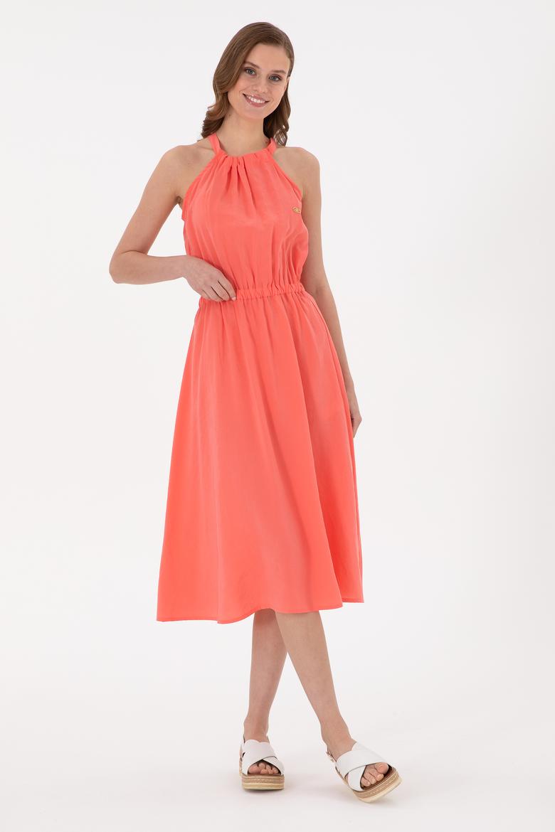 Kadın Nar Çiçeği Midi Boy Dokuma Elbise - 50280573015